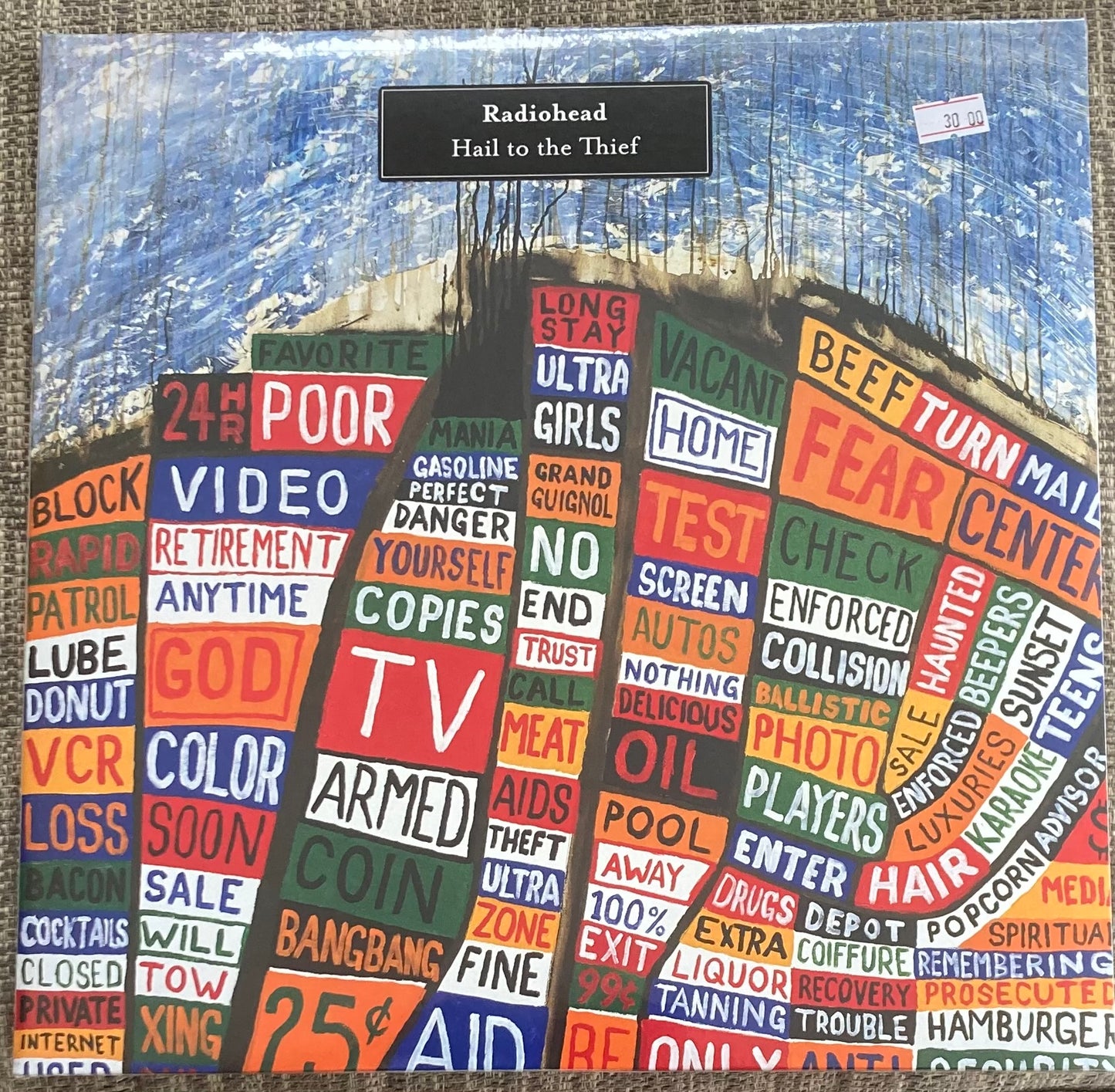 The front of 'Radiohead - Hail to the Thief' on vinyl. It is sealed and unplayed