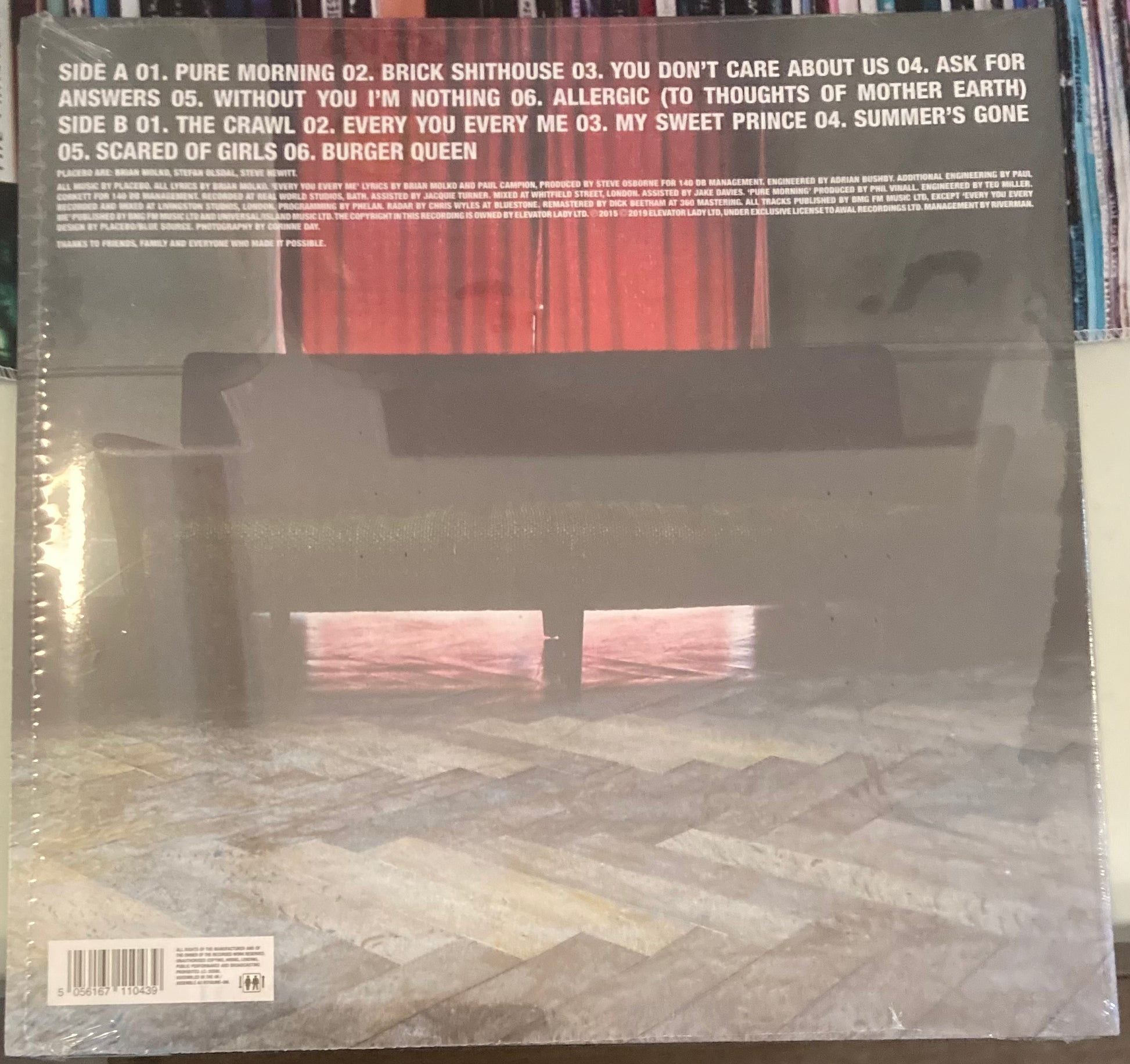 The back of 'Placebo - Without You I'm Nothing' on vinyl