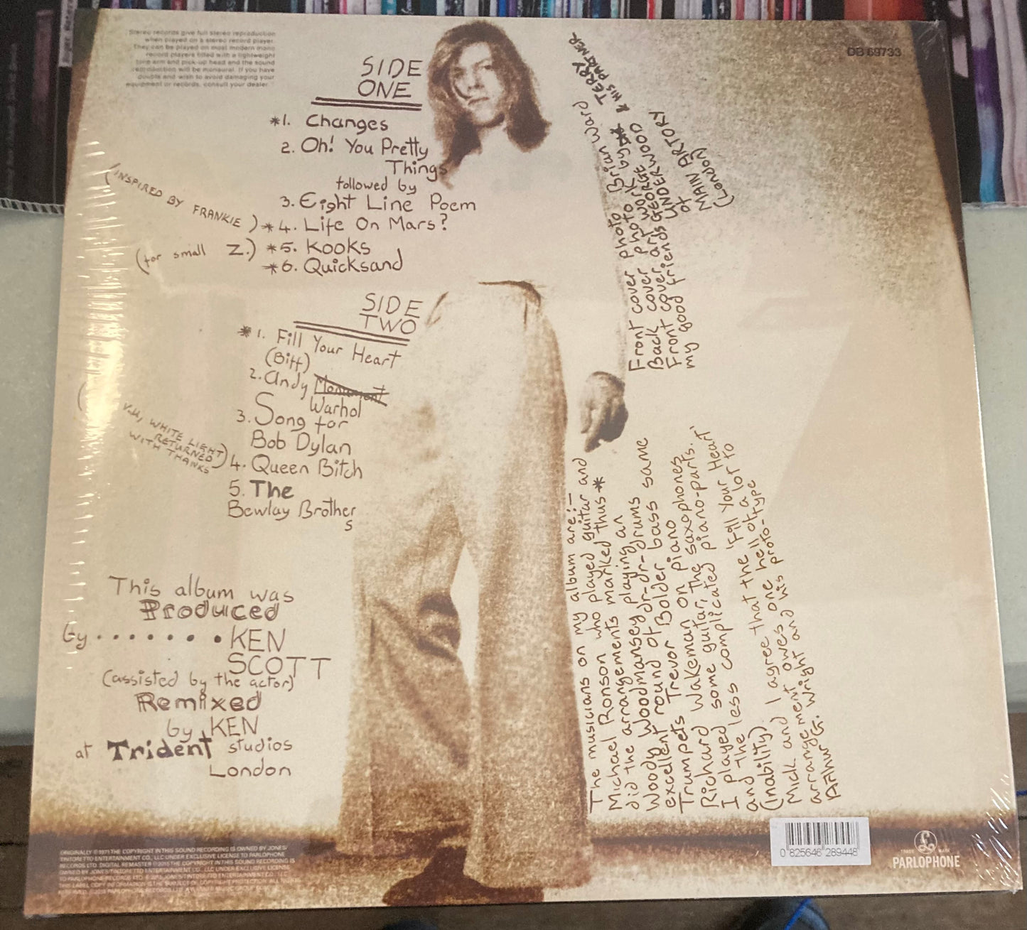 The back of 'David Bowie - Hunky Dory' on vinyl