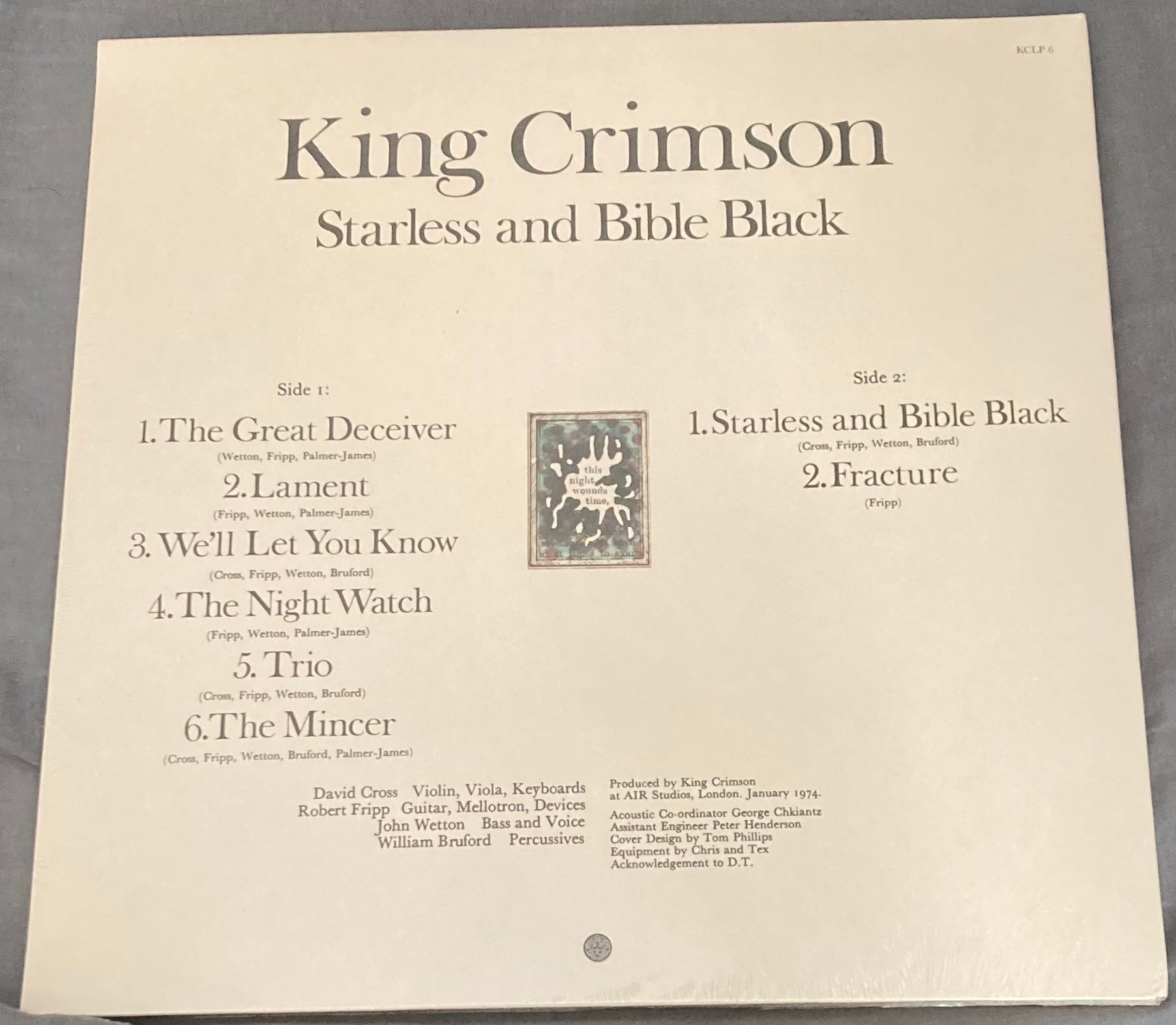 The back of King Crimson - Starless and Bible Black on vinyl