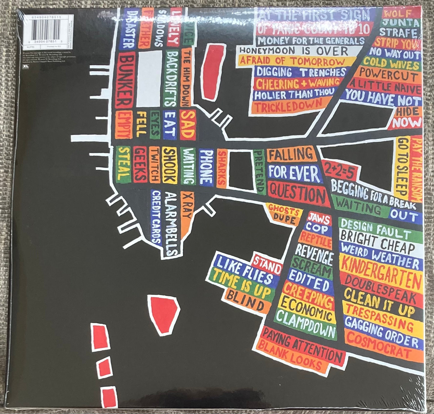 The back of 'Radiohead - Hail to the Thief' on vinyl. It is sealed and unplayed