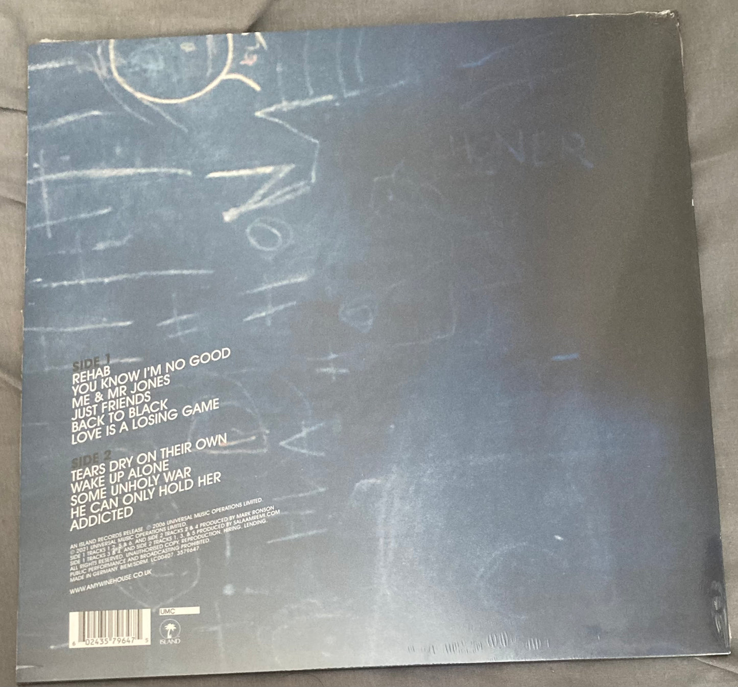The back of 'Amy Winehouse - Back to Black' on vinyl