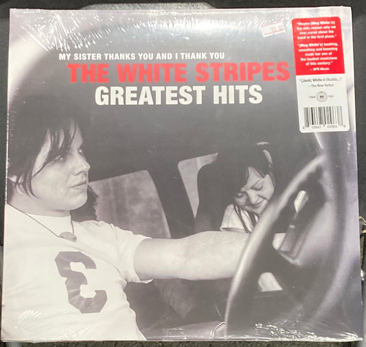 The front of 'The White Stripes - Greatest Hits' on vinyl