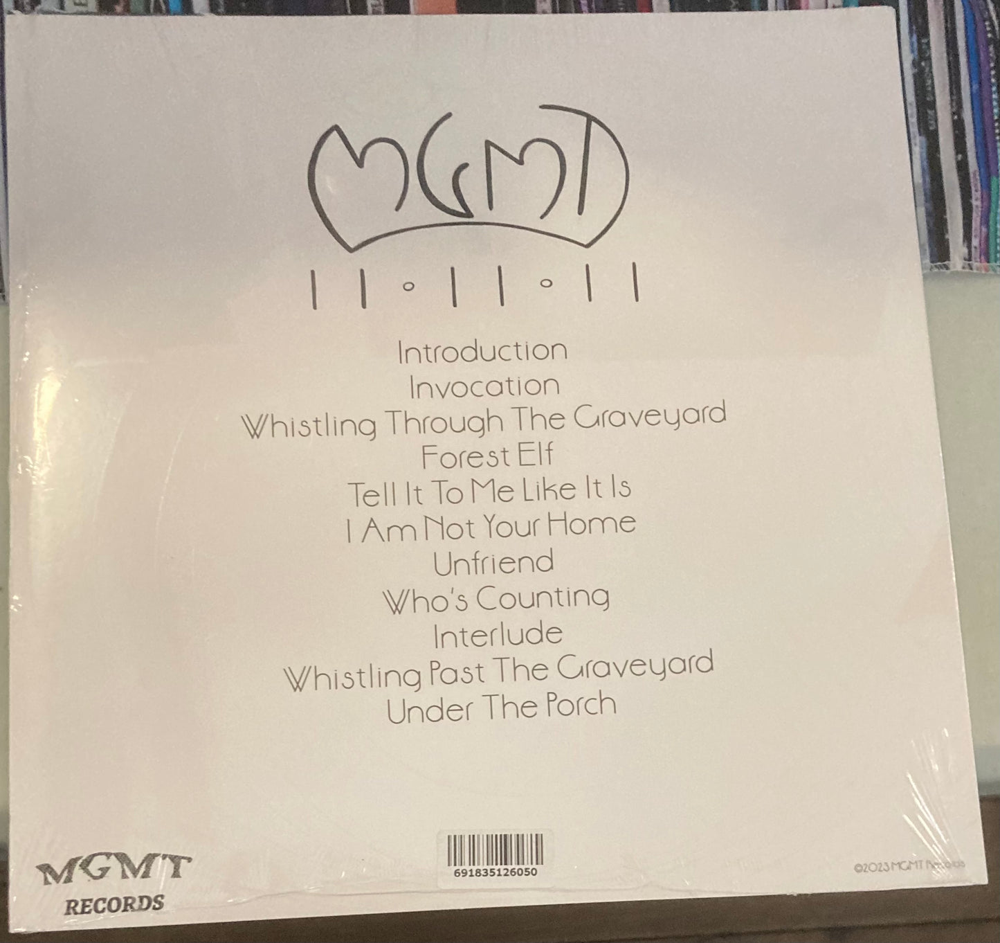 The back of 'MGMT - 11.11.11' on vinyl