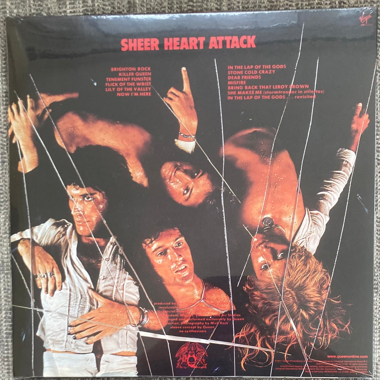 The back of 'Queen - Sheer Heart Attack' on vinyl. It is brand new and sealed.