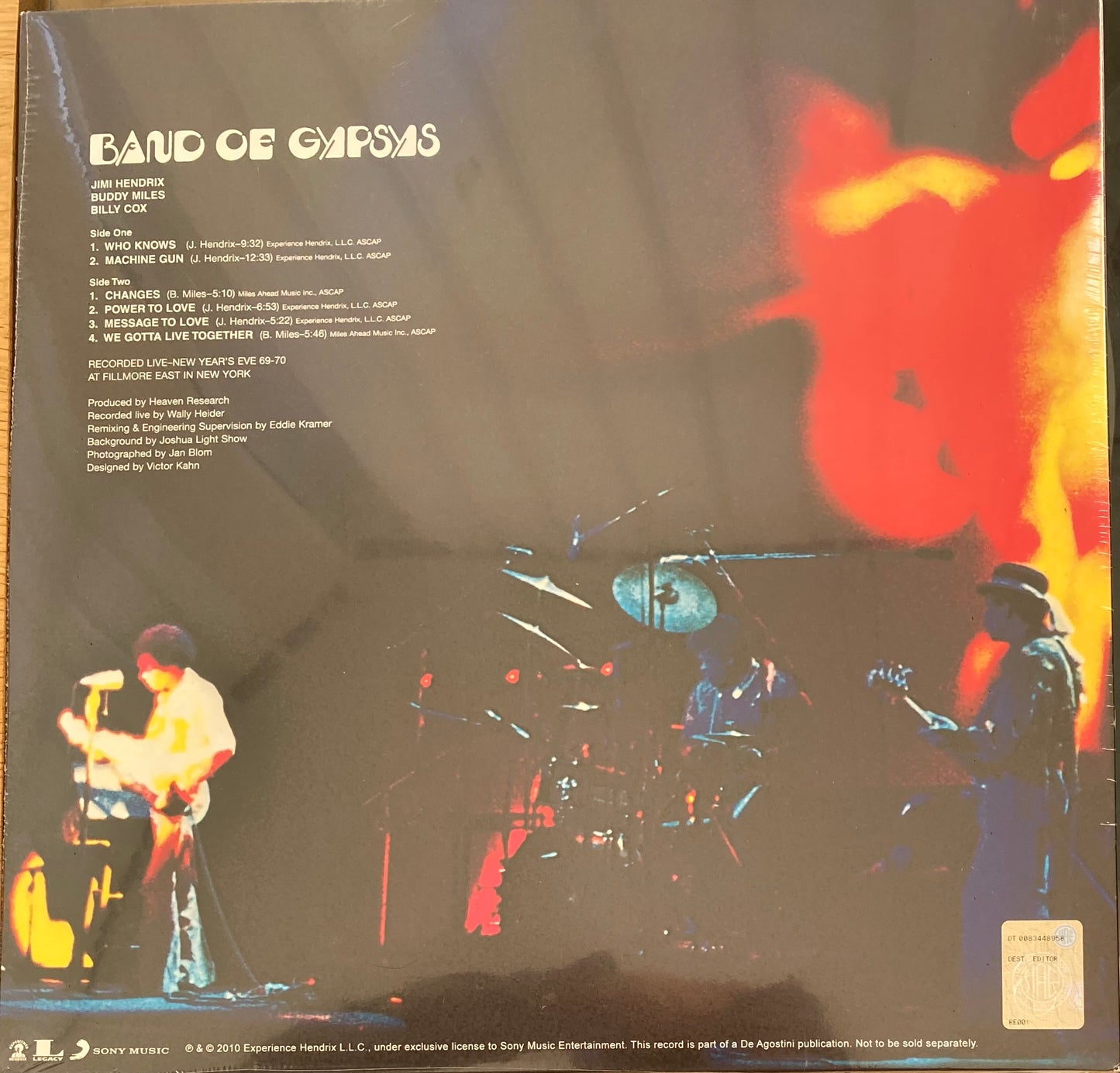 The back of 'Jimi Hendrix Band of Gypsys' on vinyl