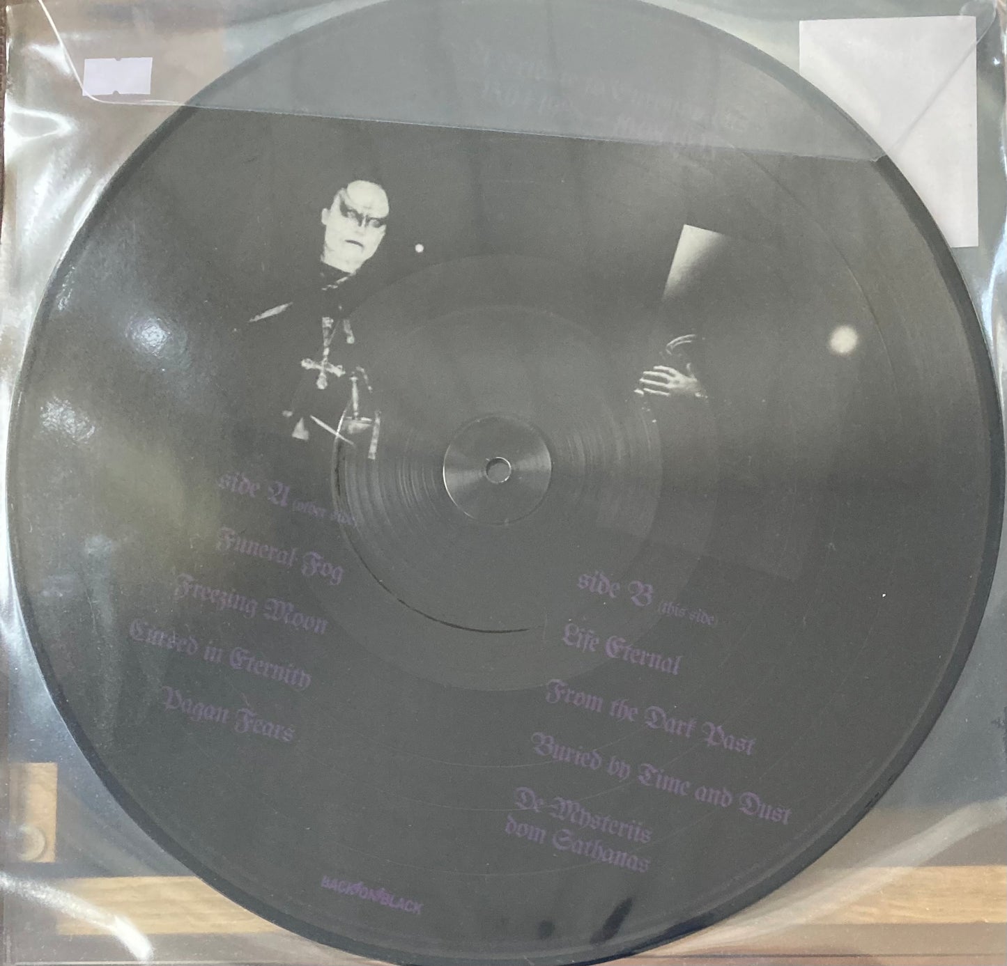 The back of 'Mayhem De Mysteriis Dom Sathanas' on vinyl