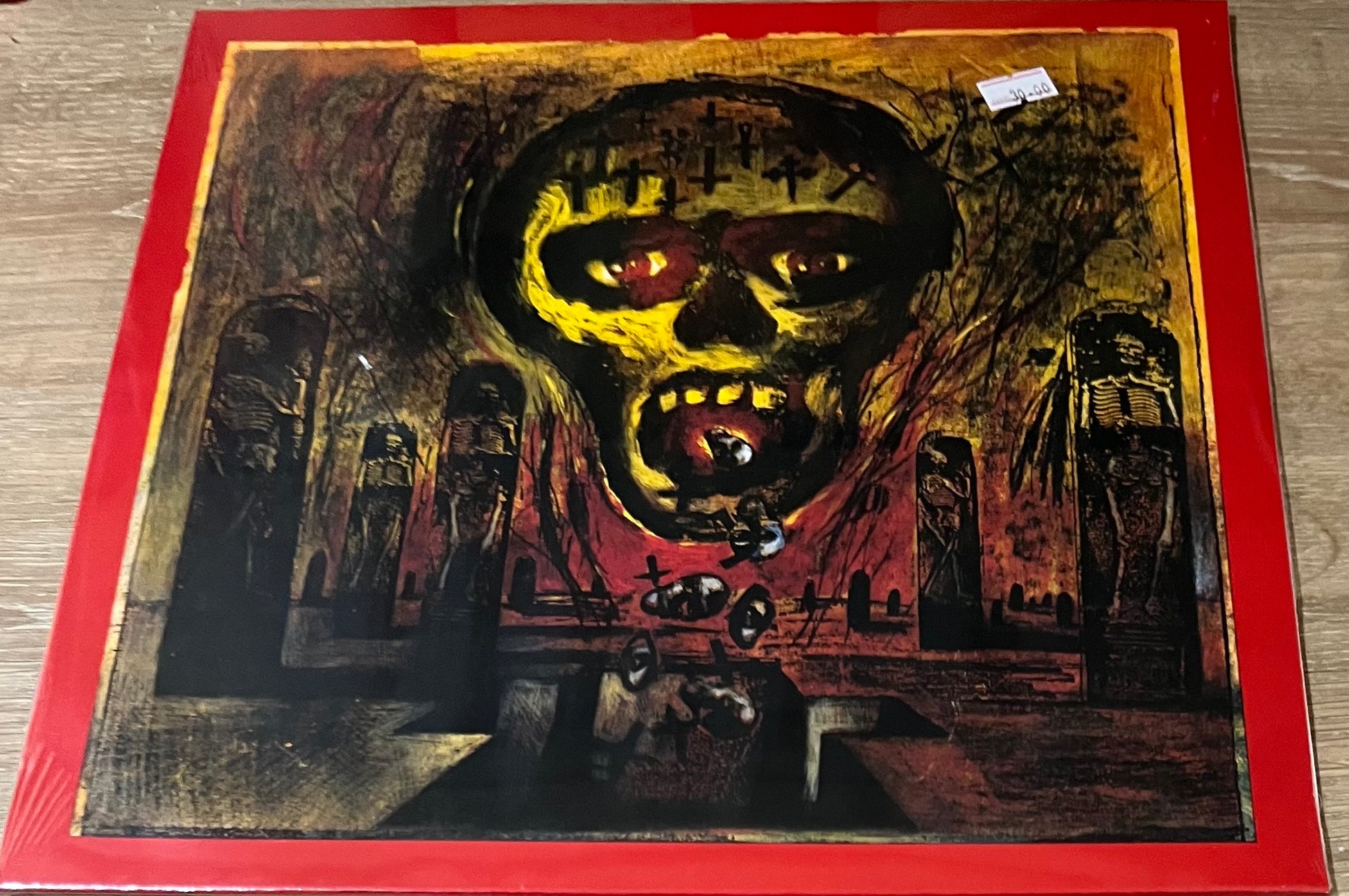The front of 'Slayer Seasons in the Abyss' on vinyl