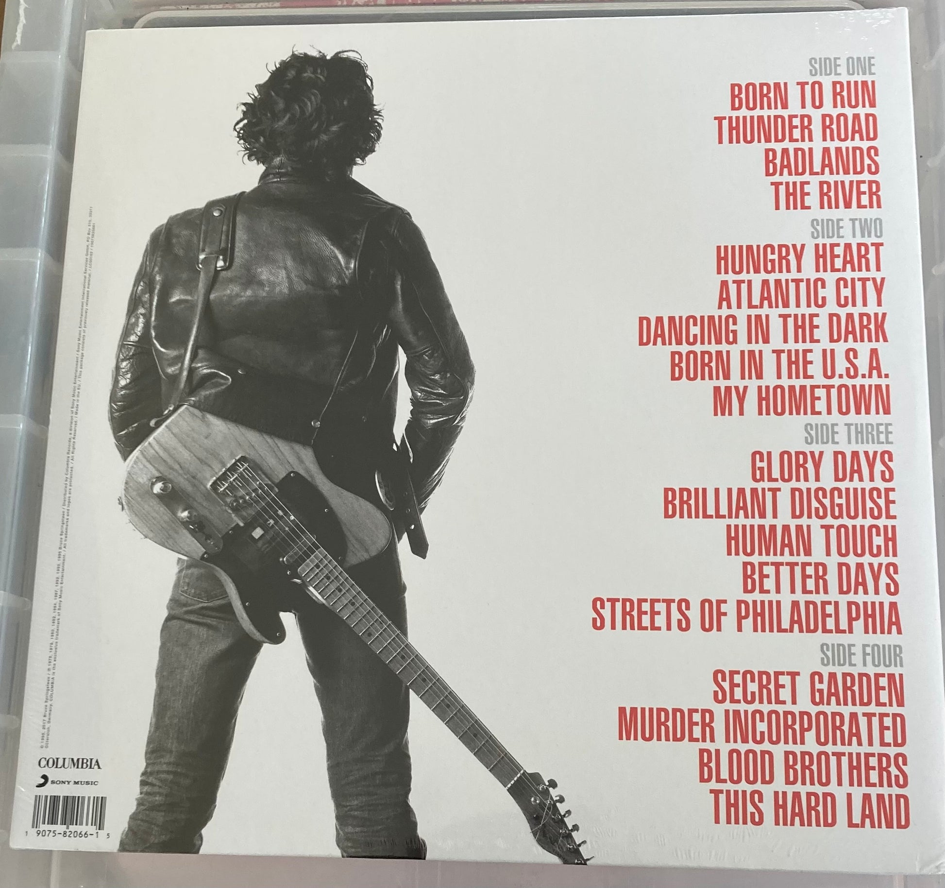 The back of 'Bruce Springsteen - Greatest Hits' on vinyl