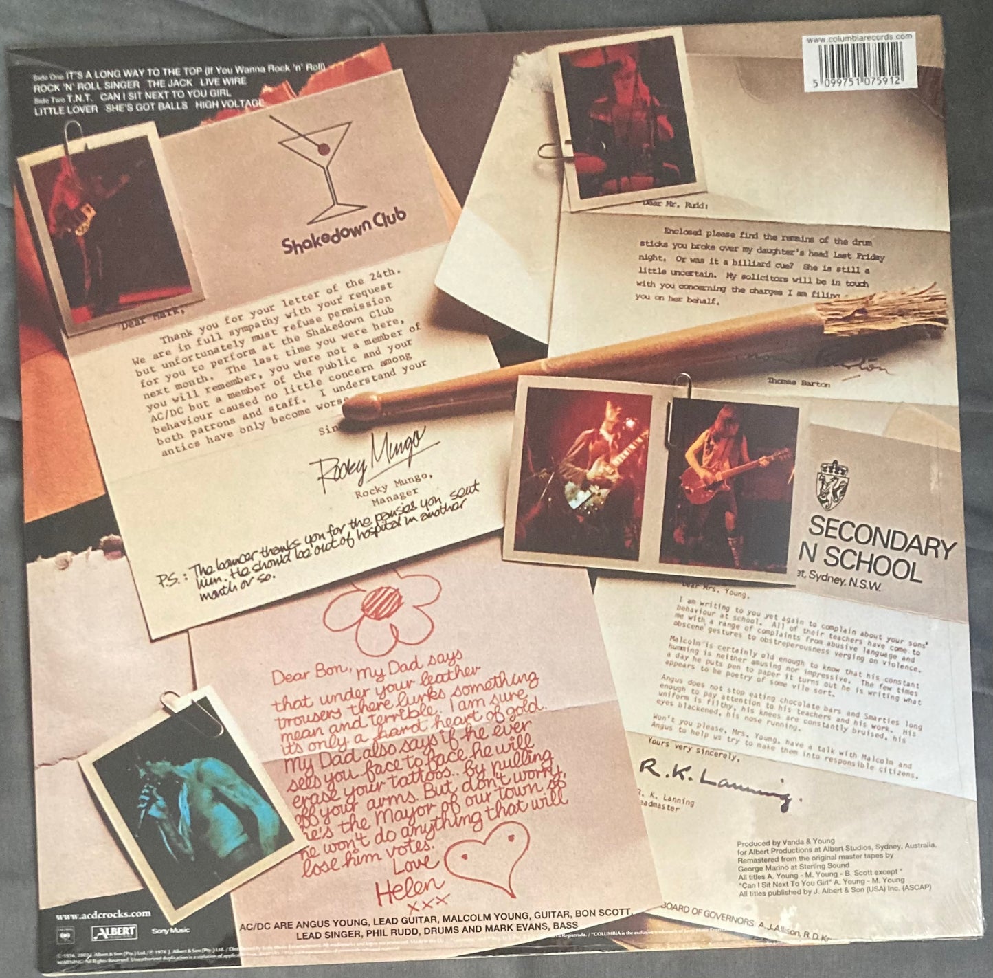 The back of 'AC/DC High Voltage' on vinyl
