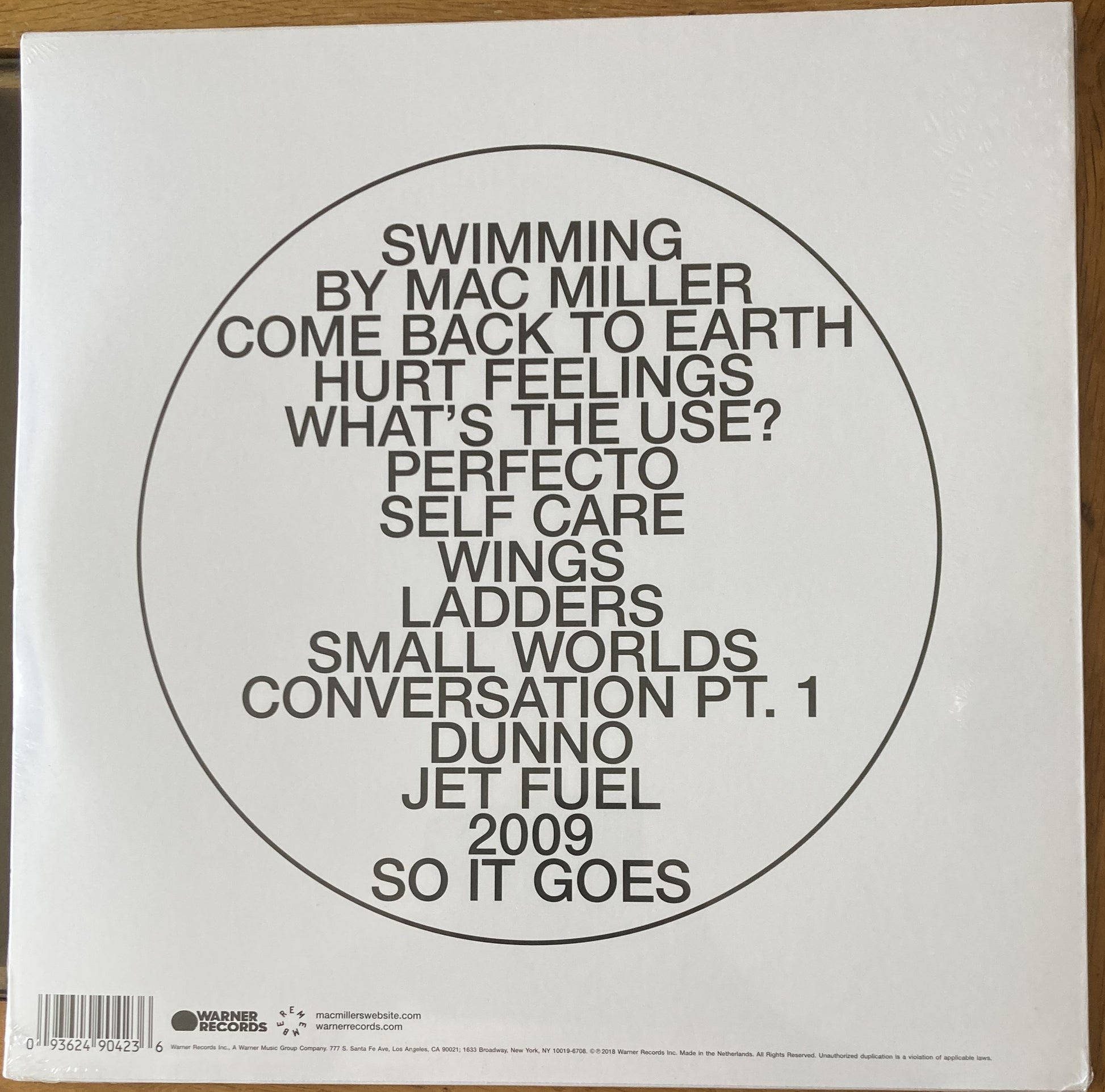 The back of 'Mac Miller - Swimming' on vinyl