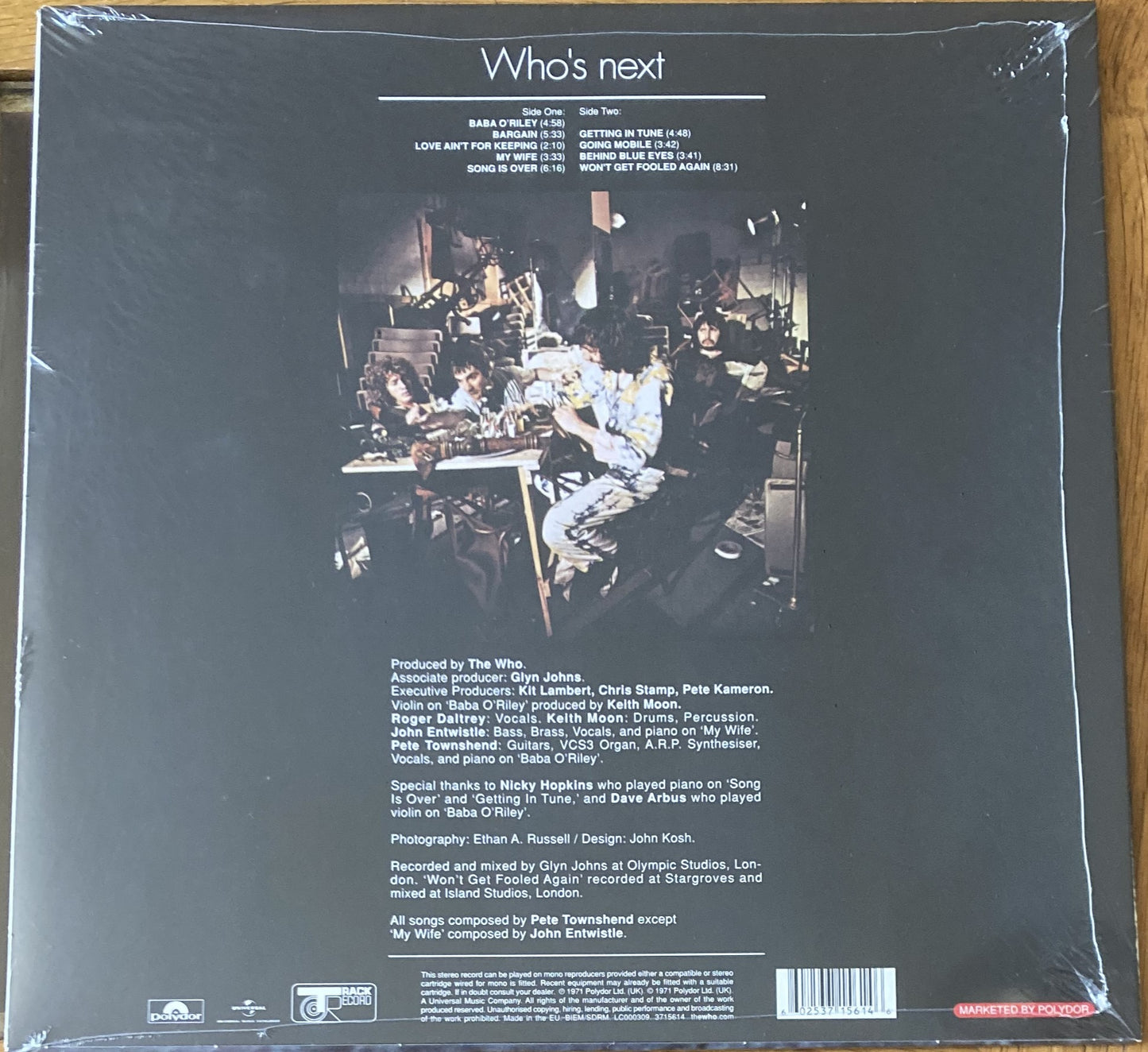 The back of 'The Who - Who's Next' on vinyl