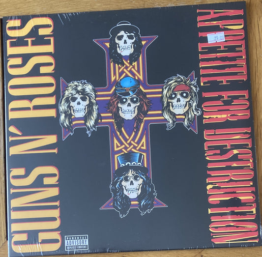 The front of 'Guns'n'Roses - Appetite for Destruction' on vinyl