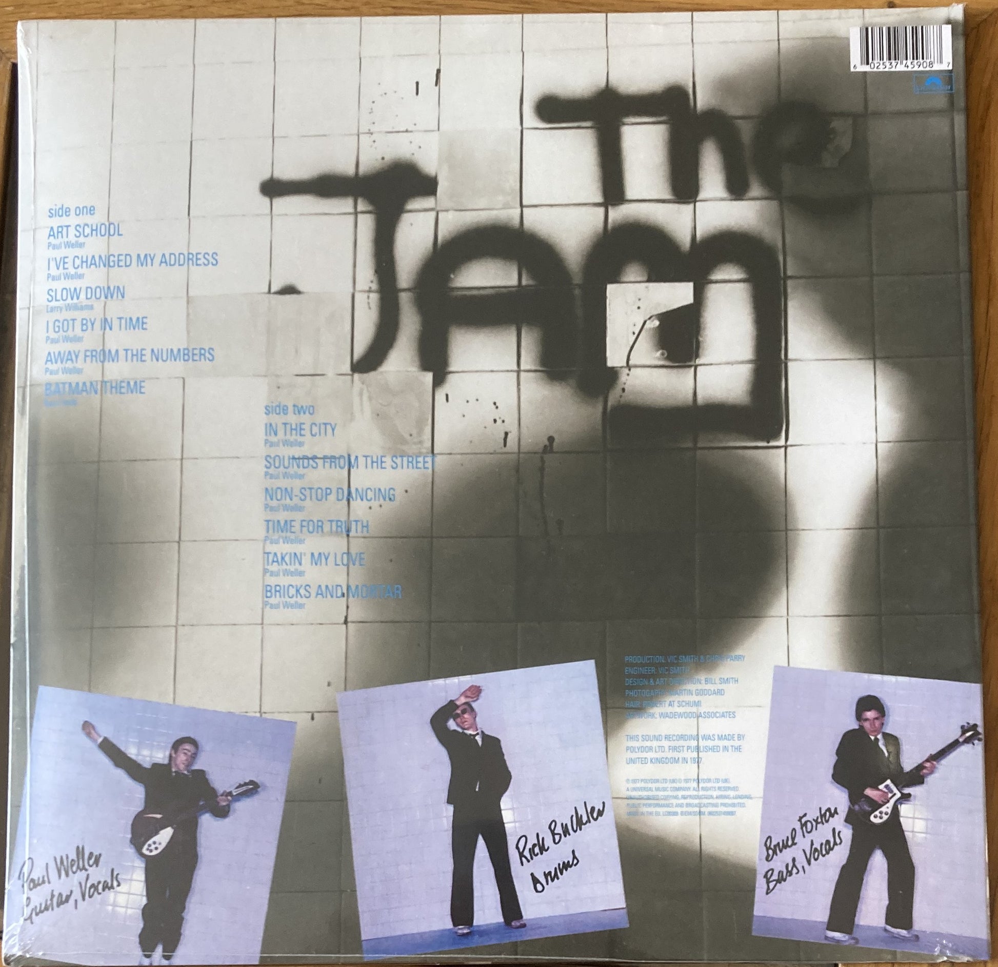 The back of 'The Jam - In the City' on vinyl