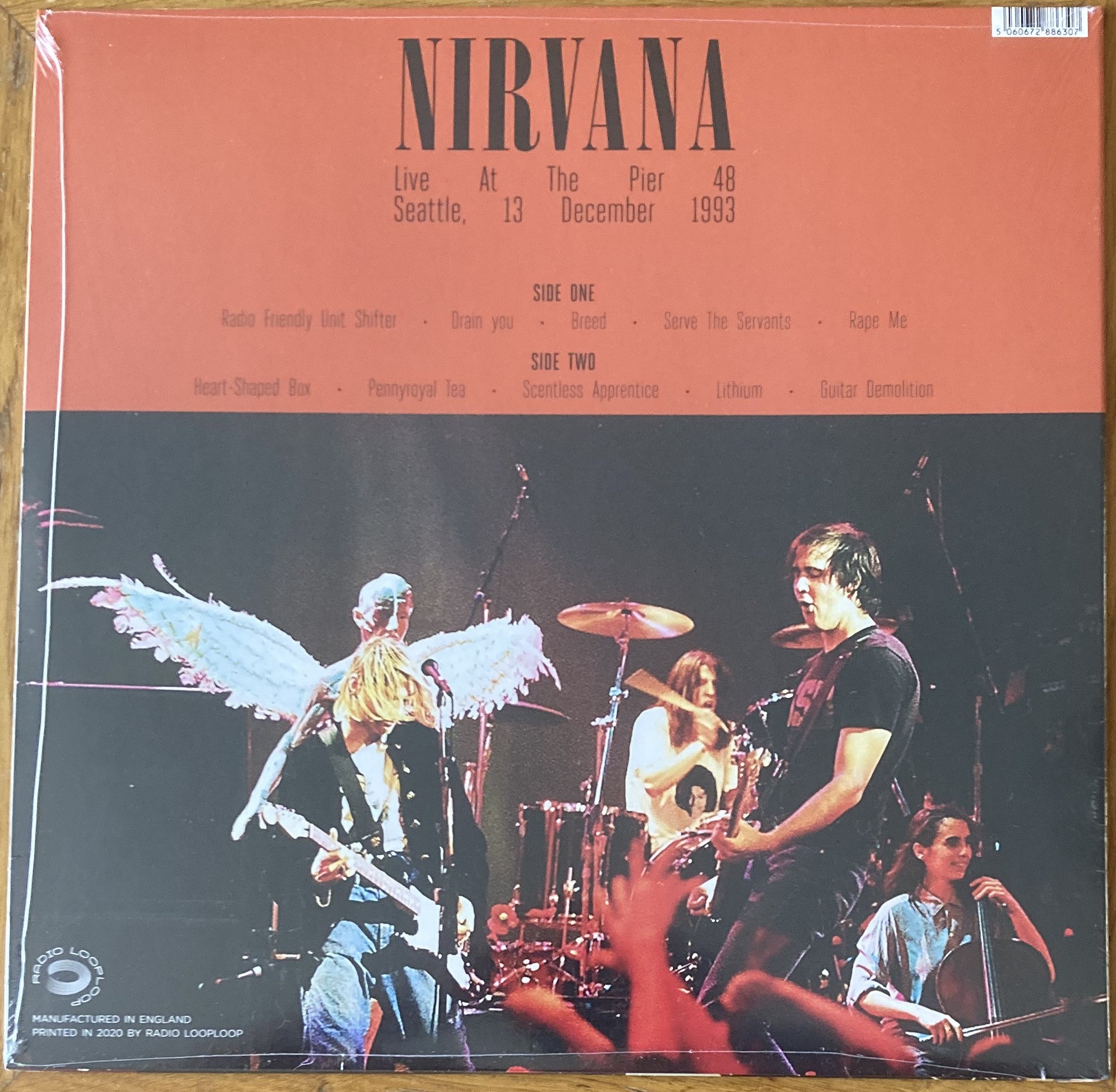 The back of 'Nirvana - Live at the Pier 48' on vinyl