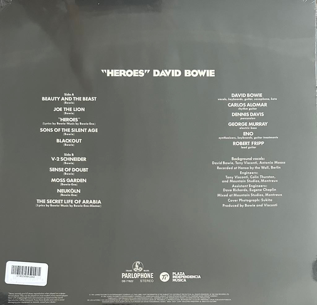 The back of 'David Bowie - Heroes' on vinyl