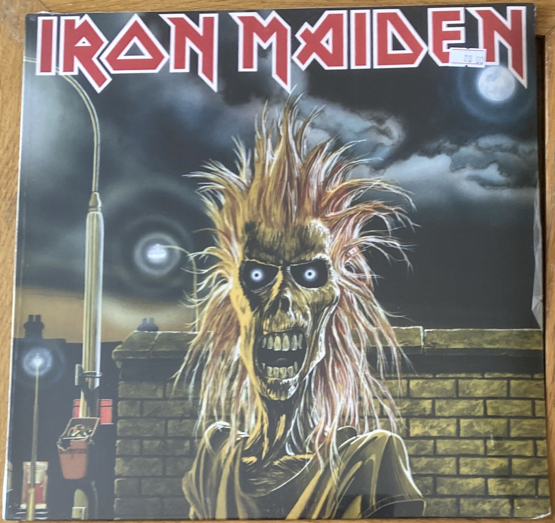 The front of 'Iron Maiden Self-Titled Album' on vinyl