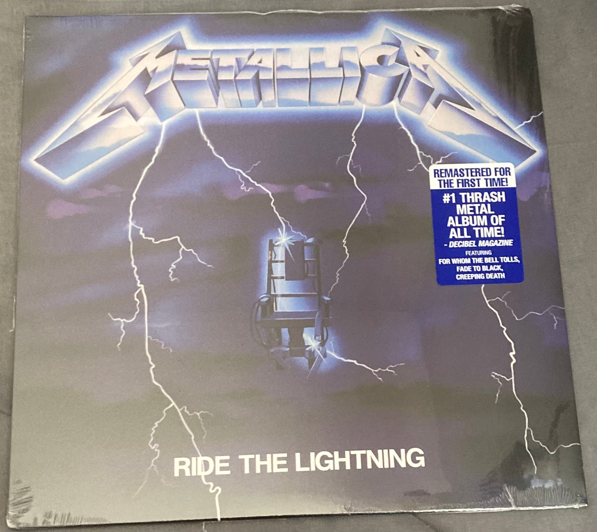 The front of 'Metallica - Ride the Lightning' on vinyl