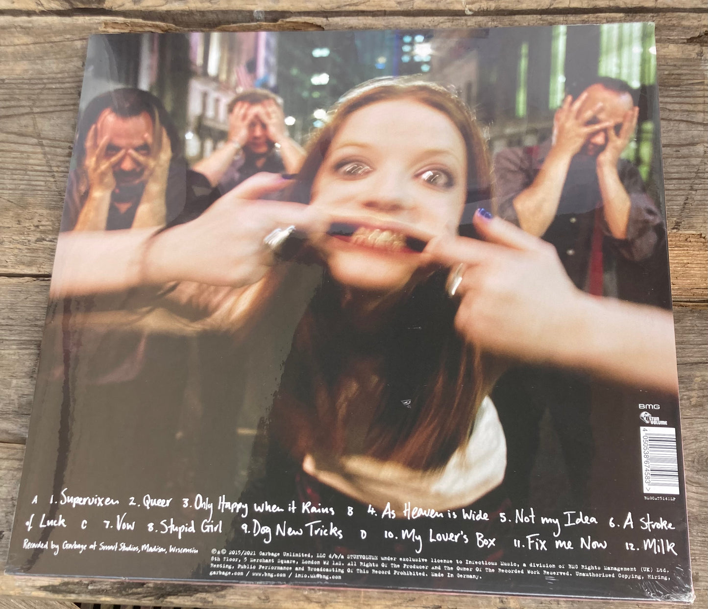 The back of 'Garbage's Self-Titled Album' on vinyl