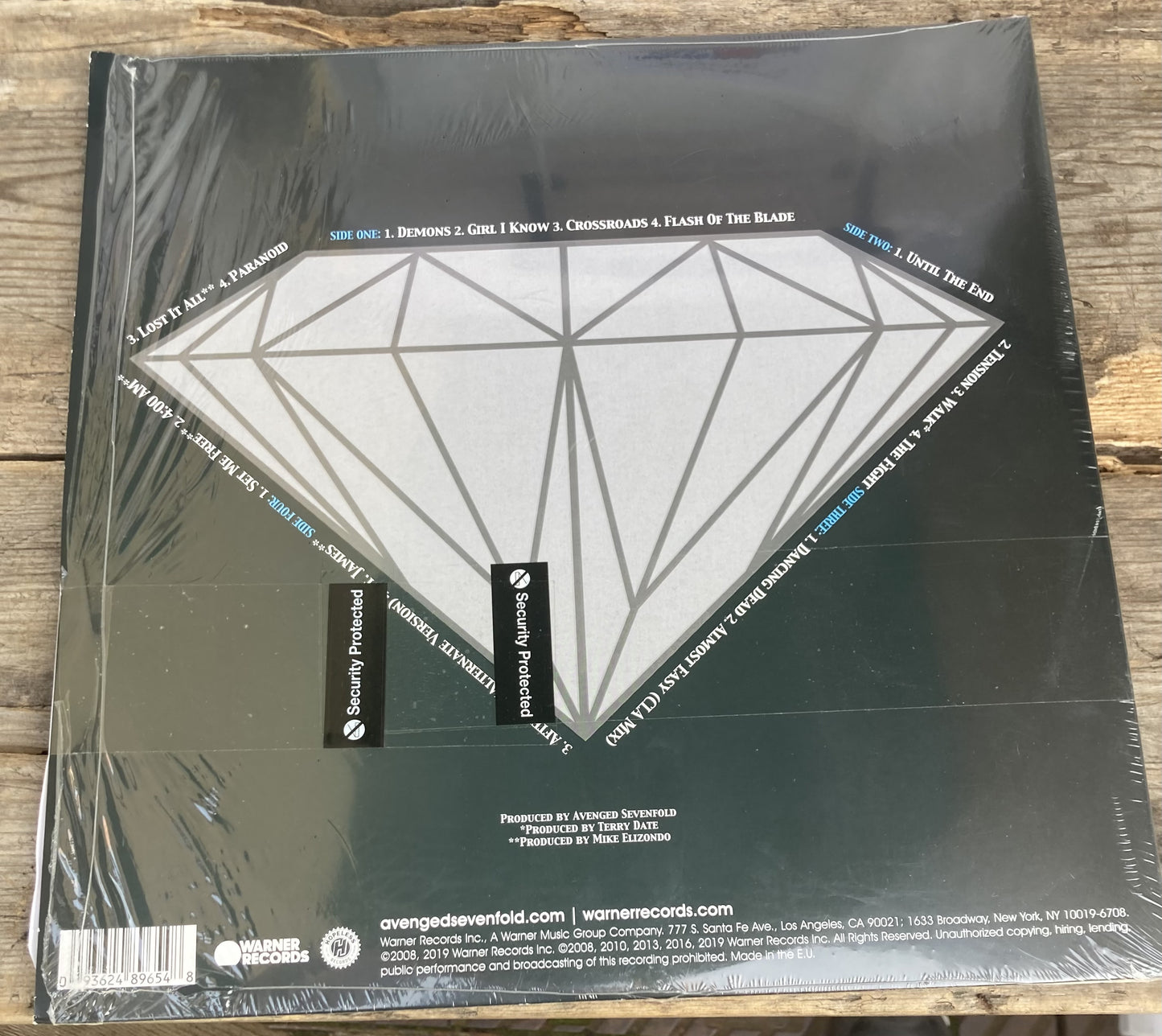 The back of 'Avenged Sevenfold - Diamonds in the Rough' on vinyl