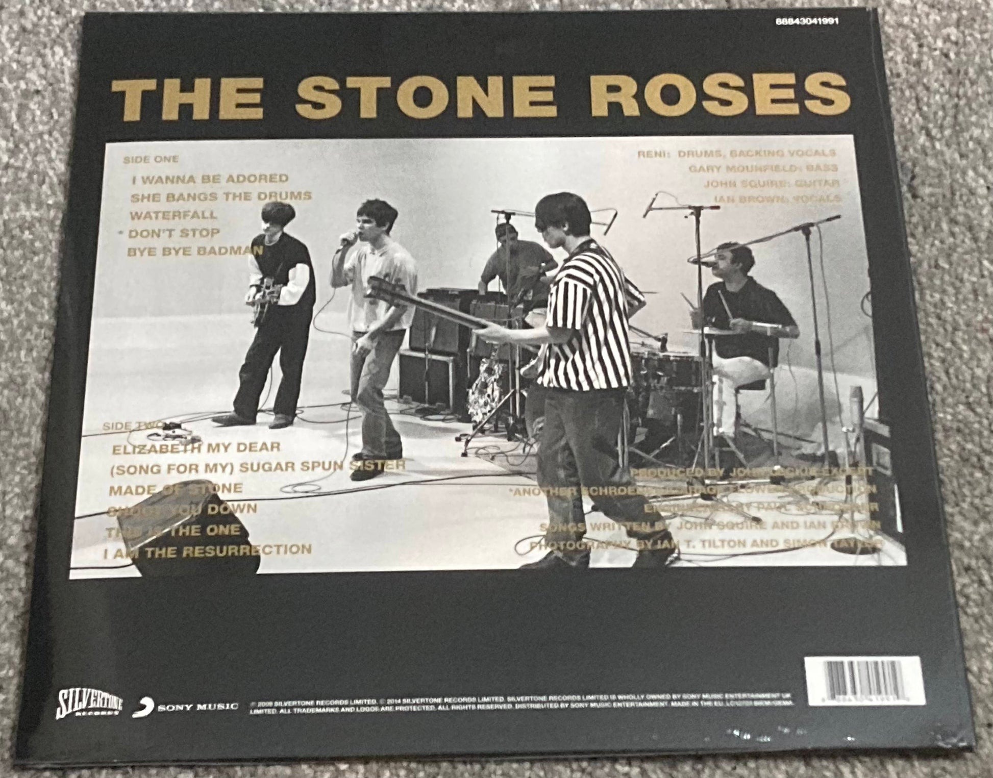 The back of The Stone Roses self-titled album on vinyl