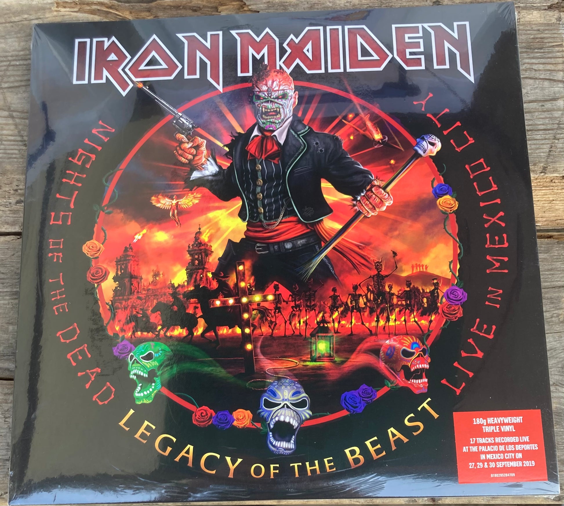 The front of 'Iron Maiden - Nights of the Dead/Legacy of the Beast' on vinyl