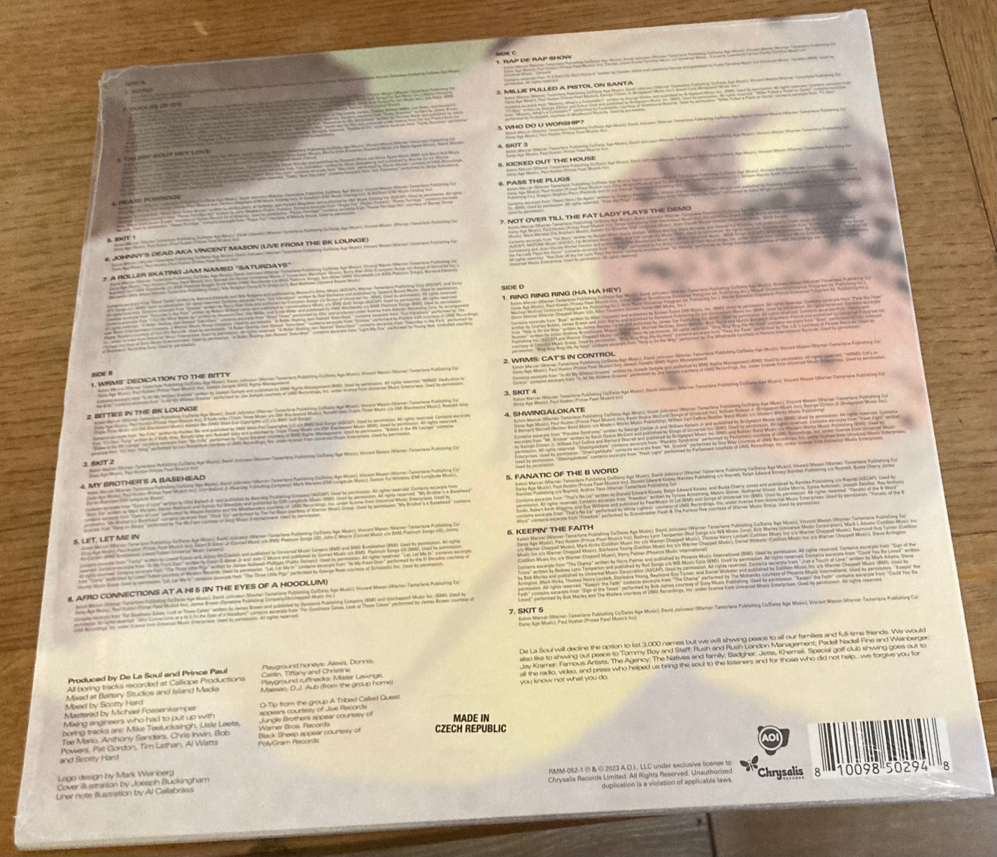 The back of 'De La Soul is Dead' on vinyl