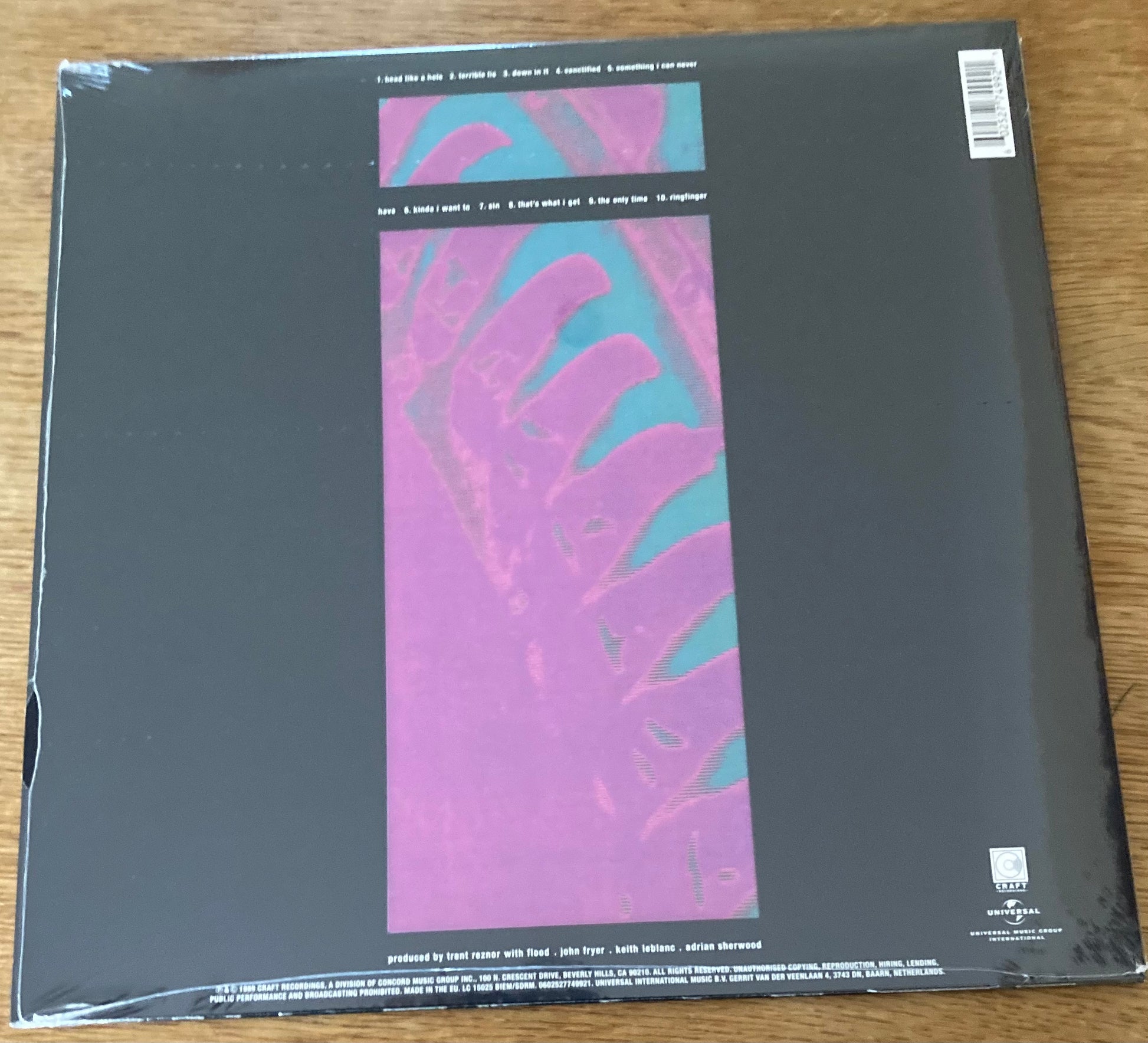 The back of 'Nine Inch Nails - Pretty Hate Machine' on vinyl