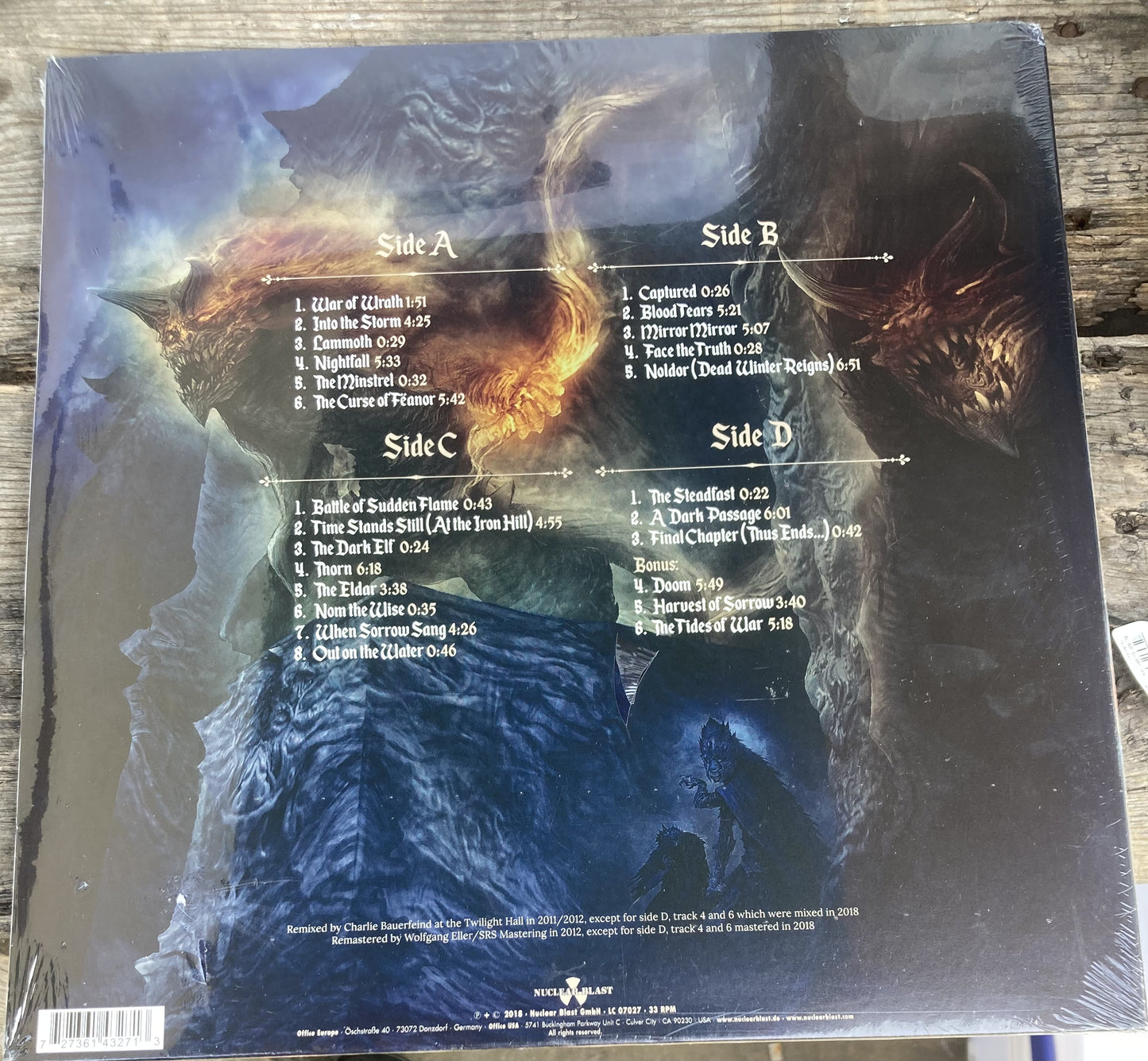 The back of 'Blind Guardian - Nightfall on Middle Earth' on vinyl