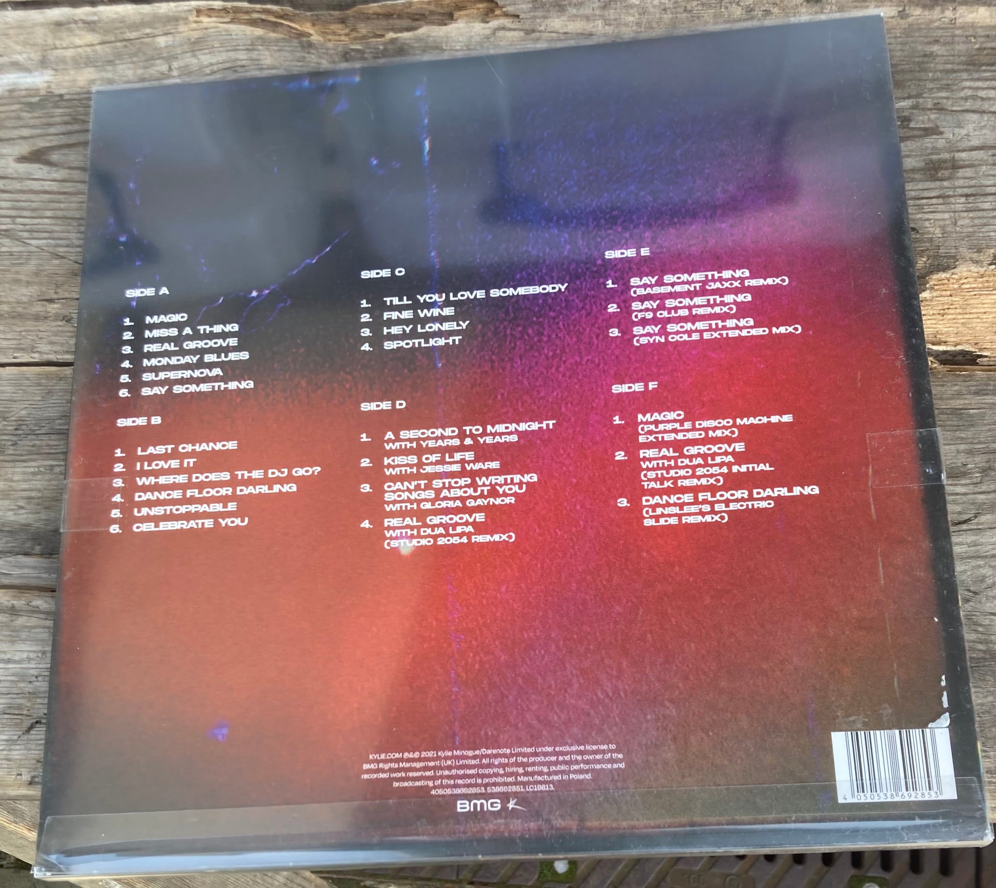 The back of ‘Kylie Minogue - Disco Guestlist Edition’ on vinyl.