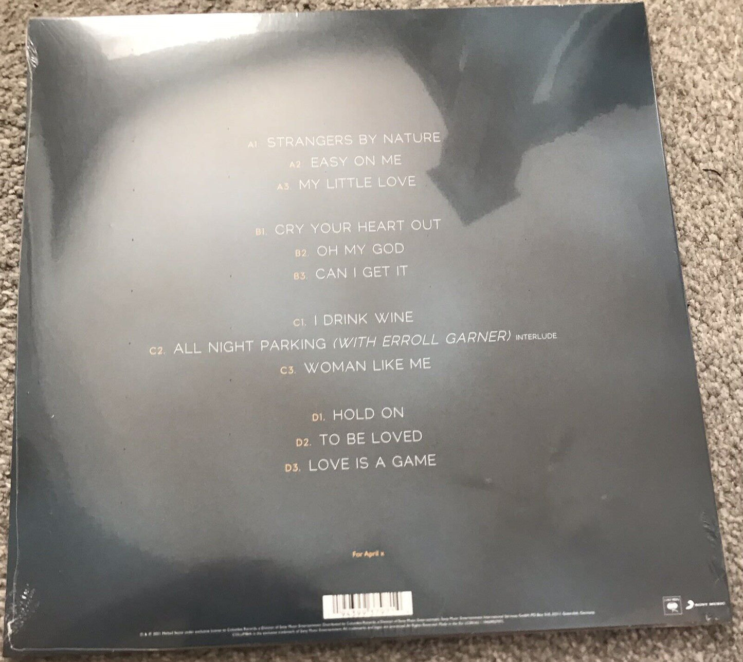 The back of Adele - 30 on vinyl