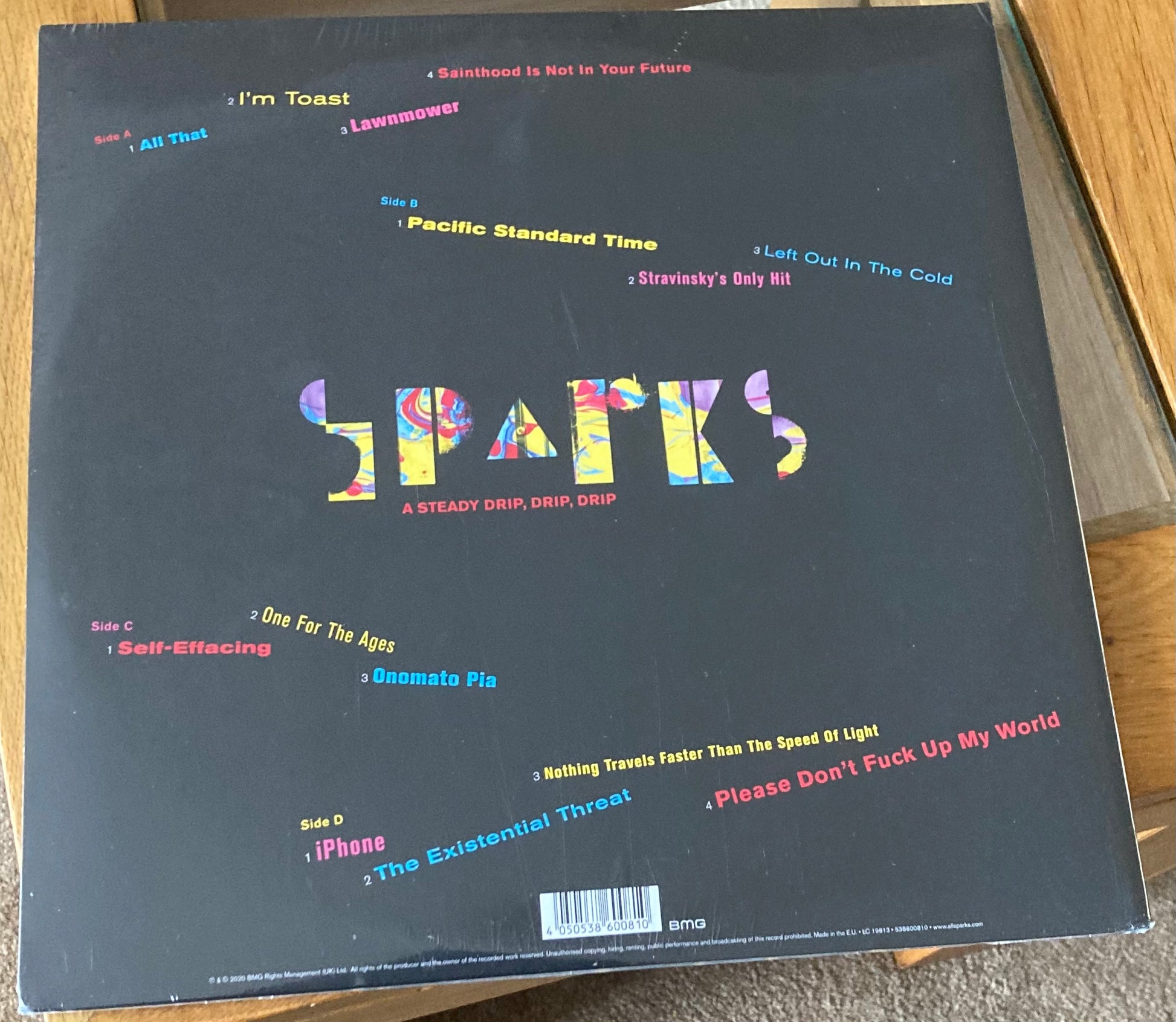 The back of 'Sparks - A Steady Drip, Drip, Drip' on vinyl