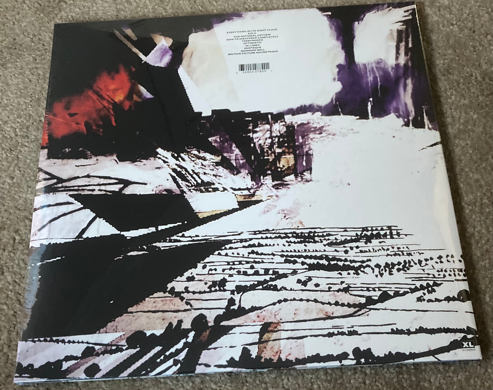 The back of Radiohead - Kid A on vinyl