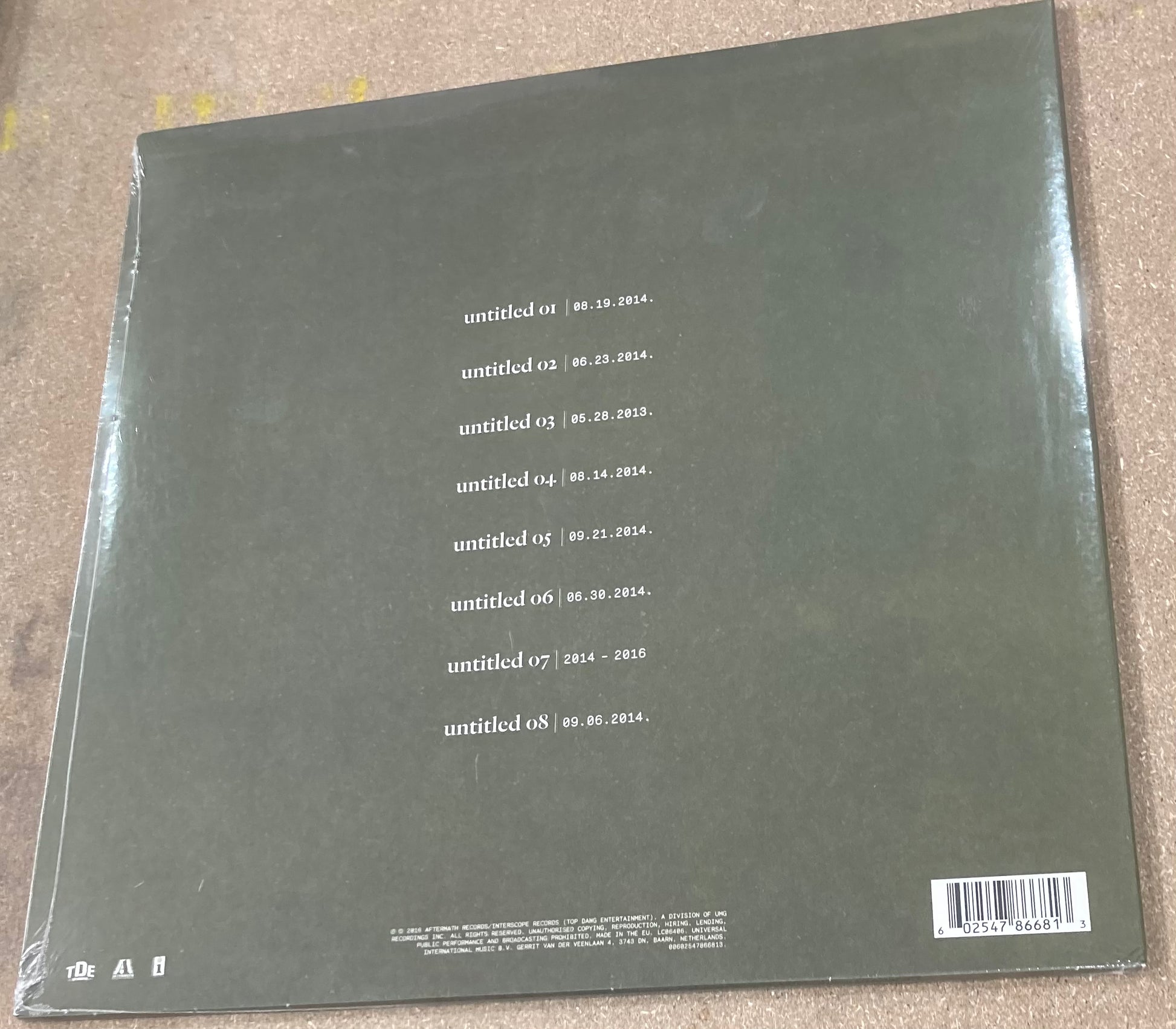 The back of 'Kendrick Lamar Untitled Unmastered' on vinyl.