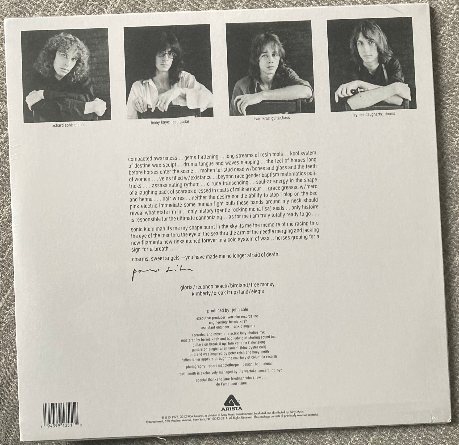 Patti Smith - Horses White Vinyl (Back of Sleeve)