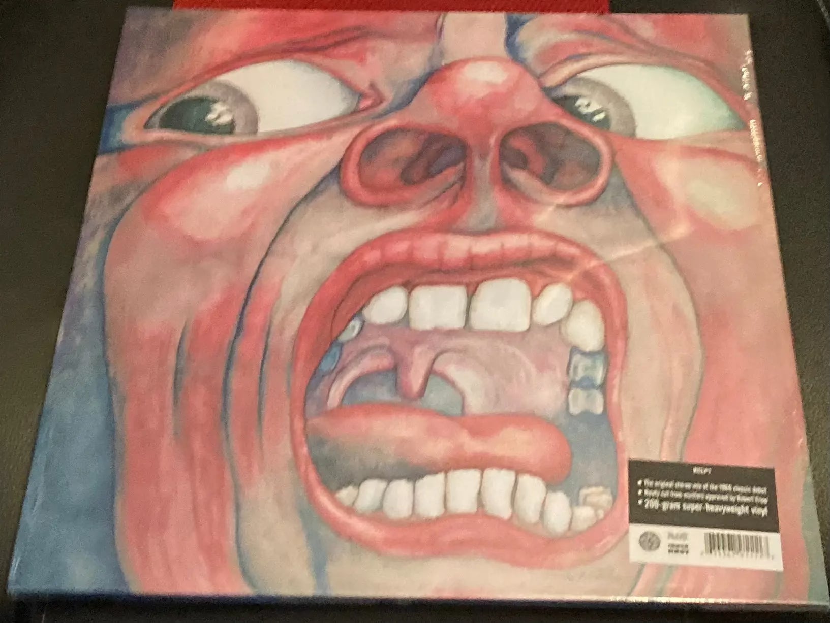 The front of ‘King Crimson - In the Court of the Crimson King’ on vinyl.