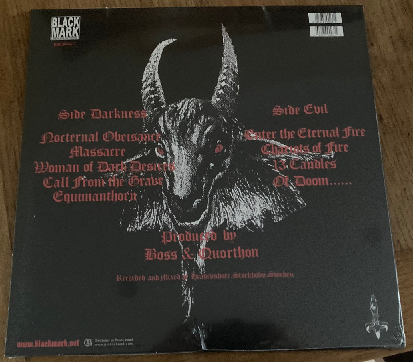 The back of Bathory - Under the Sign ofthe Black Mark on vinyl