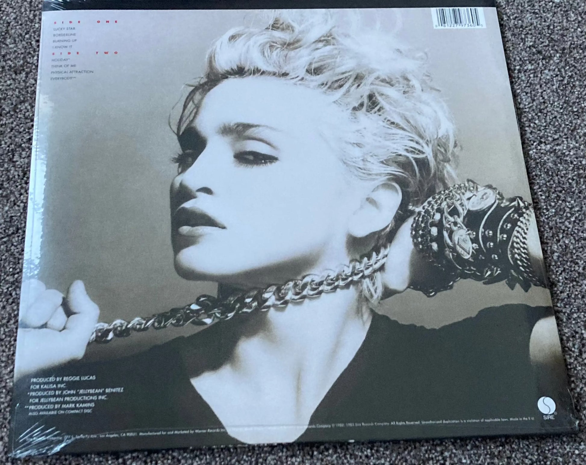 The back of ‘Madonna’s Self-titled album’ on vinyl.