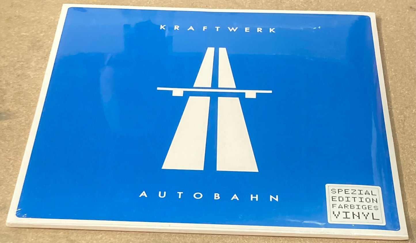 The front of 'Kraftwerk - Autobahn' on vinyl