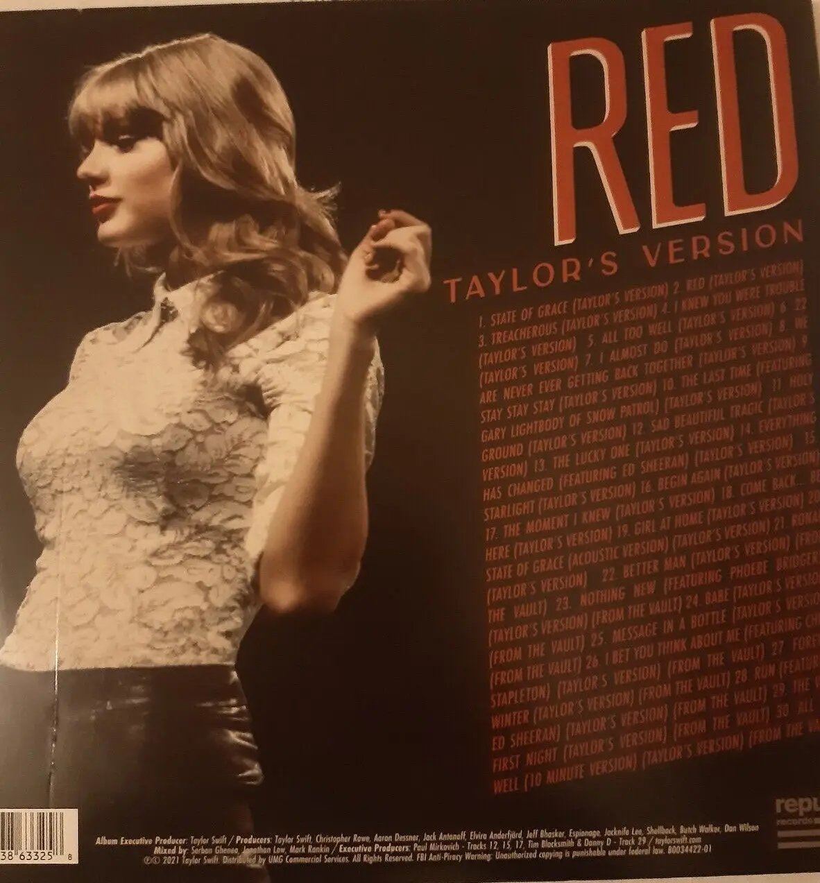 Taylor Swift Red - Taylor's Version Vinyl LP Back